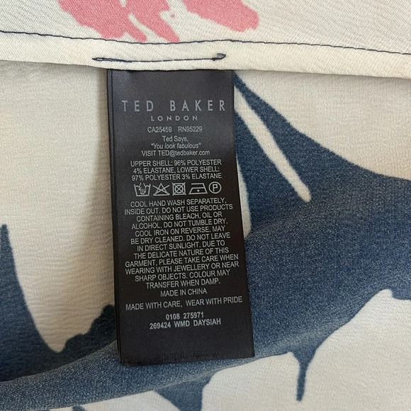 Ted Baker Dress Women’s 2 Chic Floral Midi Flare Puff Sleeve Navy Wedding Guest - Picture 8 of 13